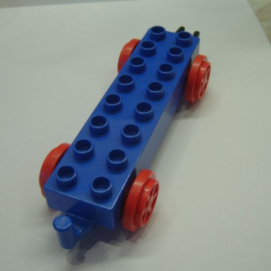 Duplo, Train Base 2 x 8 with Red Train Wheels and Movable Hook