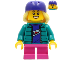 Skater - Girl, Dark Turquoise Jacket, Dark Pink Short Legs, Dark Purple Helmet, Bright Light Yellow Hair