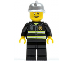 Fire - Reflective Stripes, Black Legs, Silver Fire Helmet, Thin Grin with Teeth