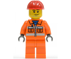 Construction Worker - Orange Zipper, Safety Stripes, Orange Arms, Orange Legs, Red Construction Helmet, Smirk and Stubble Beard
