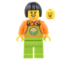 Farmer - Female, Lime Overalls over Orange Shirt, Lime Legs, Black Short Hair