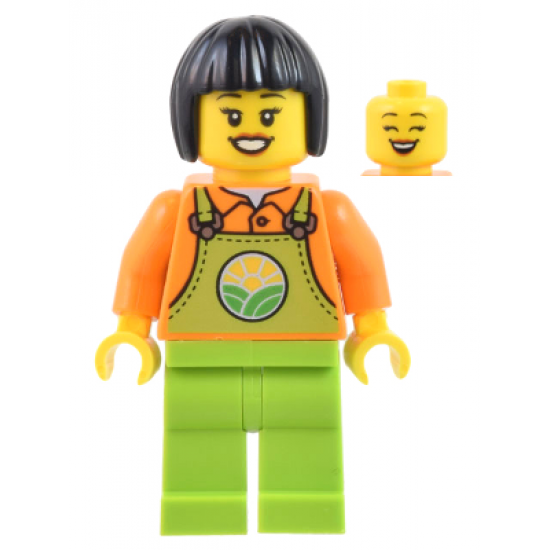 Farmer - Female, Lime Overalls over Orange Shirt, Lime Legs, Black Short Hair