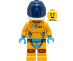 Lunar Research Astronaut - Male, Bright Light Orange and Dark Azure Suit, White Helmet, Dark Blue Visor, Open Mouth Smile