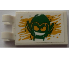 Tile, Modified 2 x 3 with 2 Open O Clips with Green Goblin Head on Yellow Painted Background Pattern (Sticker) - Set 76057