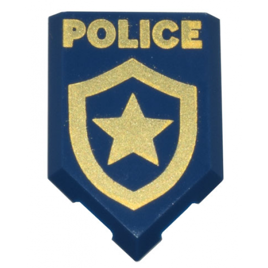 Tile, Modified 2 x 3 Pentagonal with Gold 'POLICE' and Star Badge Pattern