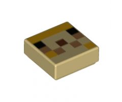 Tile 1 x 1 with Pixelated Black, Bright Light Orange, Medium Nougat, and Reddish Brown Squares Pattern (Minecraft Pufferfish Fry Face)