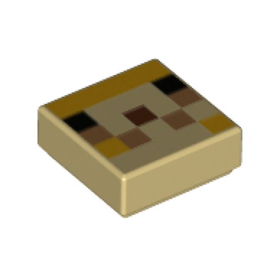 Tile 1 x 1 with Pixelated Black, Bright Light Orange, Medium Nougat, and Reddish Brown Squares Pattern (Minecraft Pufferfish Fry Face)