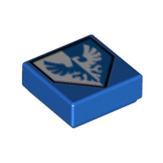 Tile 1 x 1 with Blue and White Falcon on Pentagonal Shield Pattern