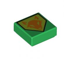 Tile 1 x 1 with Orange Fox Head on Lime Pentagonal Shield Pattern