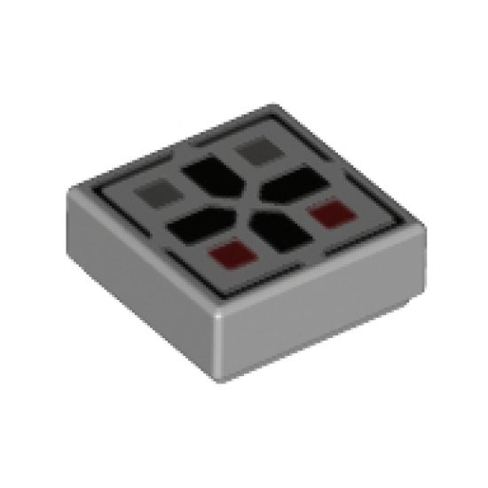 Tile 1 x 1 with Black Cross and Dark Red and Dark Bluish Gray Buttons Pattern