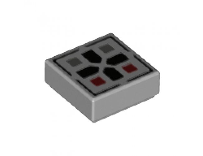 Tile 1 x 1 with Black Cross and Dark Red and Dark Bluish Gray Buttons Pattern