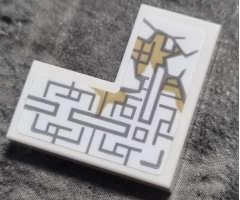 Tile 2 x 2 Corner with Light Bluish Gray Asian Geometric Design with Cracks and Dark Tan Stains Pattern Model Left Side (Sticker) - Set 76185