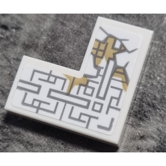 Tile 2 x 2 Corner with Light Bluish Gray Asian Geometric Design with Cracks and Dark Tan Stains Pattern Model Left Side (Sticker) - Set 76185