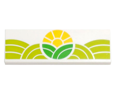 Tile 2 x 6 with Bright Green and Lime Hills and Yellow Sun Pattern