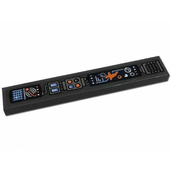 Tile 1 x 6 with Control Panel, Displays, Buttons, and Air Vent Pattern Model Right Side (Sticker) - Set 76193