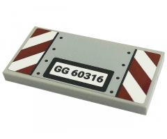 Tile 2 x 4 with 'GG 60316', Black Dots, Dark Red and White Danger Stripes Pattern (Sticker) - Set 60316