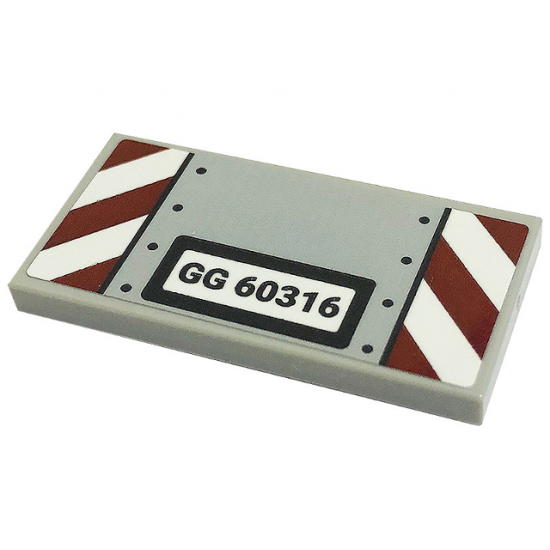 Tile 2 x 4 with 'GG 60316', Black Dots, Dark Red and White Danger Stripes Pattern (Sticker) - Set 60316