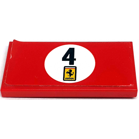 Tile 2 x 4 with Black Number 4 and Ferrari Logo in White Circle Pattern (Sticker) - Set 76906