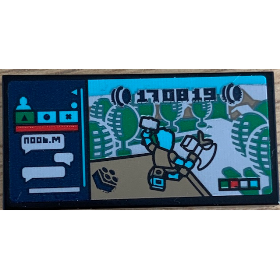 Tile 2 x 4 with Thor Video Game with Trees, 'noob.M', Chat Bubbles and '170819' Pattern (Sticker) - Set 76200