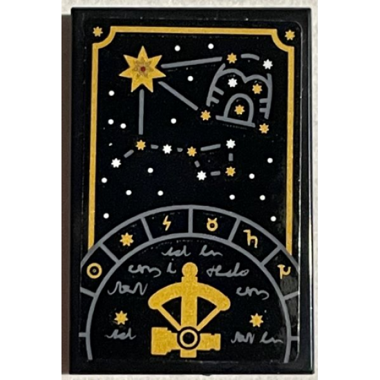 Tile 2 x 3 with Gold Star Constellations and Lines Pattern (Sticker) - Set 76389