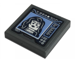 Tile 2 x 2 with Dark Blue Screen with Minifigure Head on Bright Light Blue Background Pattern (Sticker) - Set 76193
