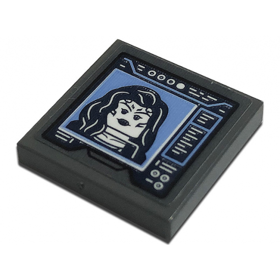 Tile 2 x 2 with Dark Blue Screen with Minifigure Head on Bright Light Blue Background Pattern (Sticker) - Set 76193