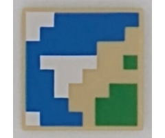 Tile 2 x 2 with Pixelated Blue, Green, and White Pattern (Minecraft Map)