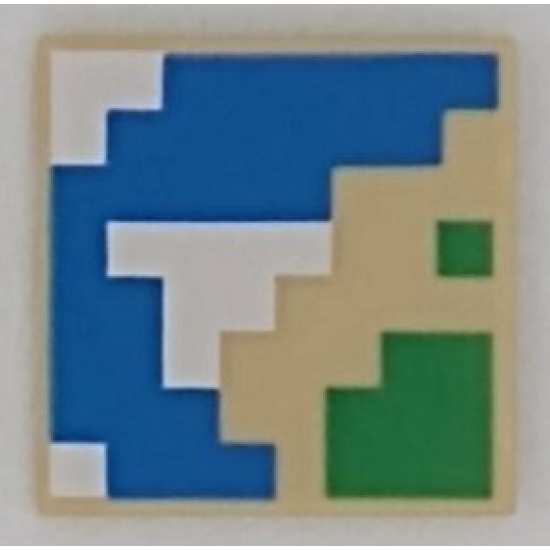 Tile 2 x 2 with Pixelated Blue, Green, and White Pattern (Minecraft Map)