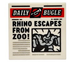 Tile 2 x 2 with Newspaper 'DAILY BUGLE' and 'RHINO ESCAPES FROM ZOO!' Pattern