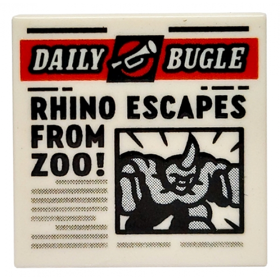 Tile 2 x 2 with Newspaper 'DAILY BUGLE' and 'RHINO ESCAPES FROM ZOO!' Pattern