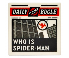 Tile 2 x 2 with Newspaper 'DAILY BUGLE' and 'WHO IS SPIDER-MAN' Pattern