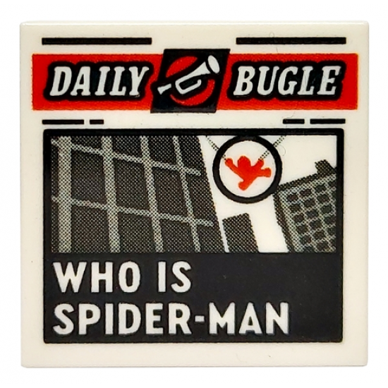 Tile 2 x 2 with Newspaper 'DAILY BUGLE' and 'WHO IS SPIDER-MAN' Pattern