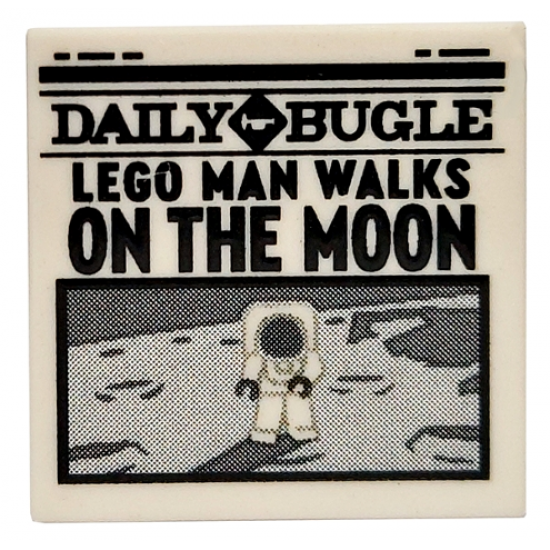 Tile 2 x 2 with Newspaper 'DAILY BUGLE' and 'LEGO MAN WALKS ON THE MOON' Pattern