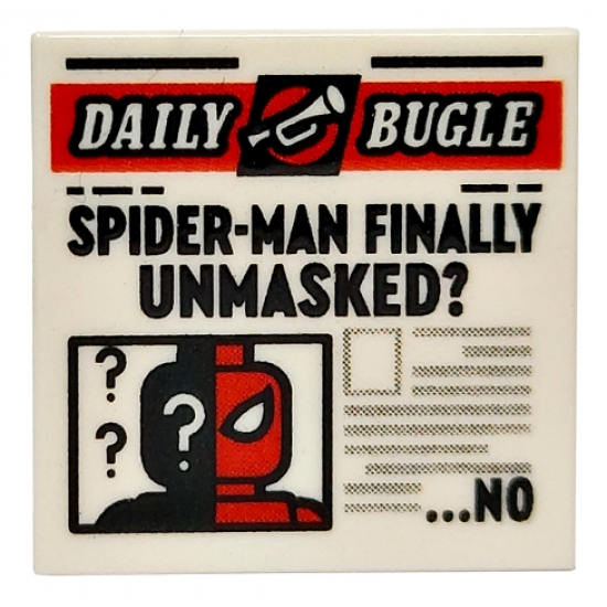 Tile 2 x 2 with Newspaper 'DAILY BUGLE', 'SPIDER-MAN FINALLY UNMASKED?', and '...NO' Pattern