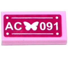 Tile 1 x 2 with Butterfly and 'AC 091' Pattern (Sticker) - Set 41091