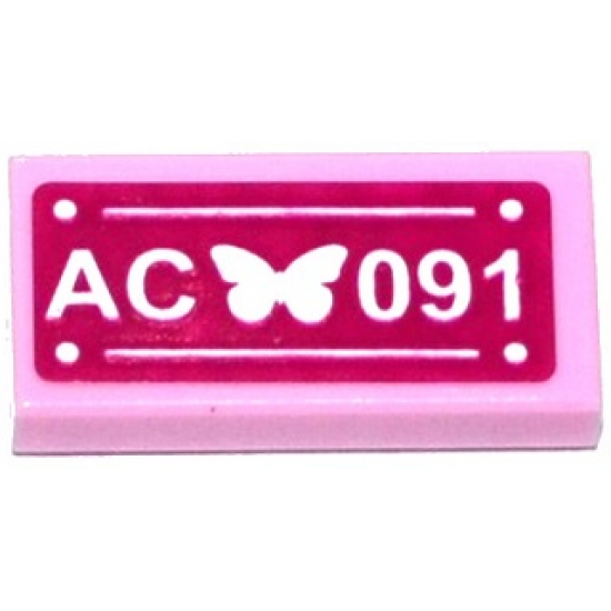 Tile 1 x 2 with Butterfly and 'AC 091' Pattern (Sticker) - Set 41091