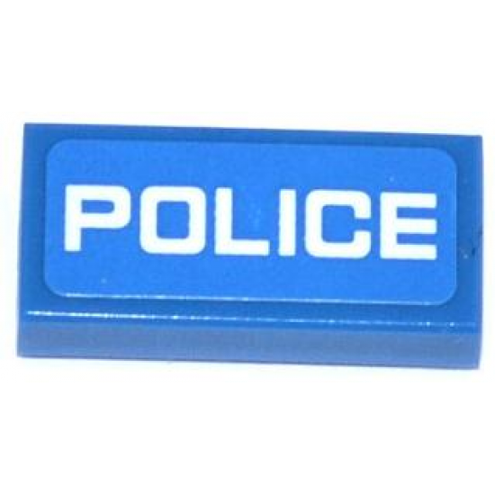 Tile 1 x 2 with White 'POLICE' Thin Font on Blue Background Pattern (Sticker) - Sets 60041 / 60047