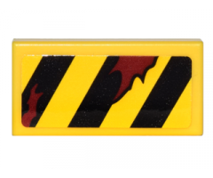 Tile 1 x 2 with Black Danger Stripes and Dark Red Rips Pattern Model Right Side (Sticker) - Set 70592