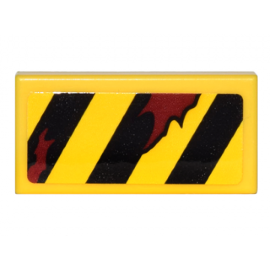 Tile 1 x 2 with Black Danger Stripes and Dark Red Rips Pattern Model Right Side (Sticker) - Set 70592