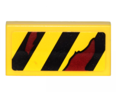 Tile 1 x 2 with Black Danger Stripes and Dark Red Rips Pattern Model Left Side (Sticker) - Set 70592