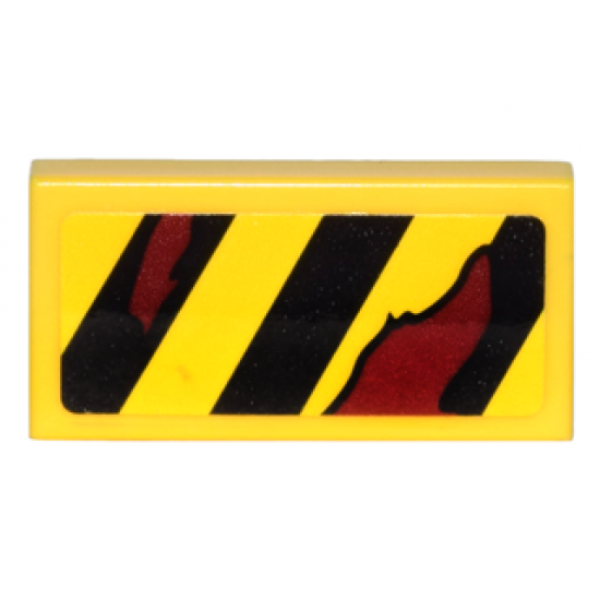 Tile 1 x 2 with Black Danger Stripes and Dark Red Rips Pattern Model Left Side (Sticker) - Set 70592