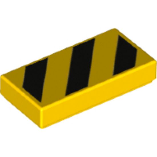 Tile 1 x 2 with Black and Yellow Danger Stripes (Large Yellow Corners) Pattern