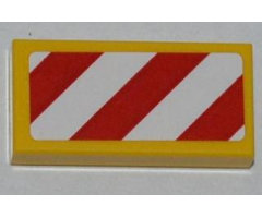 Tile 1 x 2 with Red and White Danger Stripes (White Corners) Pattern (Sticker) - Set 5884