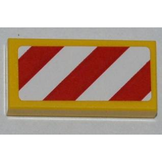 Tile 1 x 2 with Red and White Danger Stripes (White Corners) Pattern (Sticker) - Set 5884