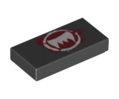 Tile 1 x 2 with White Fangs and Dark Red Pattern