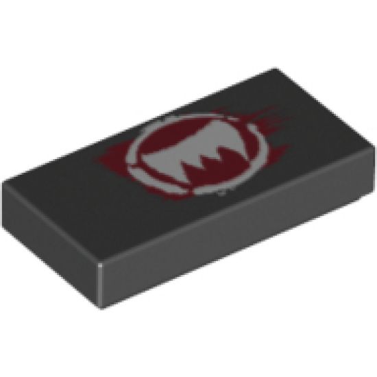 Tile 1 x 2 with White Fangs and Dark Red Pattern