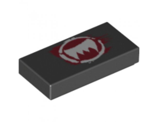 Tile 1 x 2 with White Fangs and Dark Red Pattern