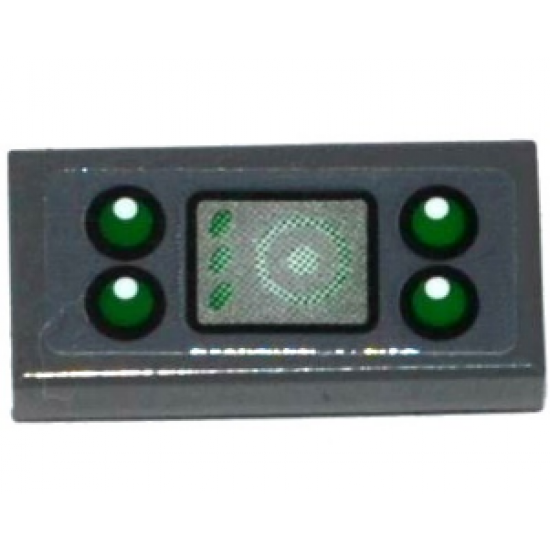 Tile 1 x 2 with Radar Screen and 4 Green Lights Pattern (Sticker) - Set 70601