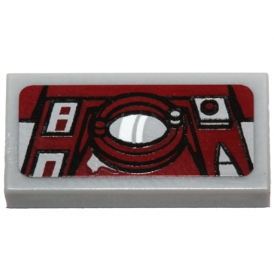 Tile 1 x 2 with Dark Red Console with Screen and Control Buttons Pattern (Sticker) - Set 75099