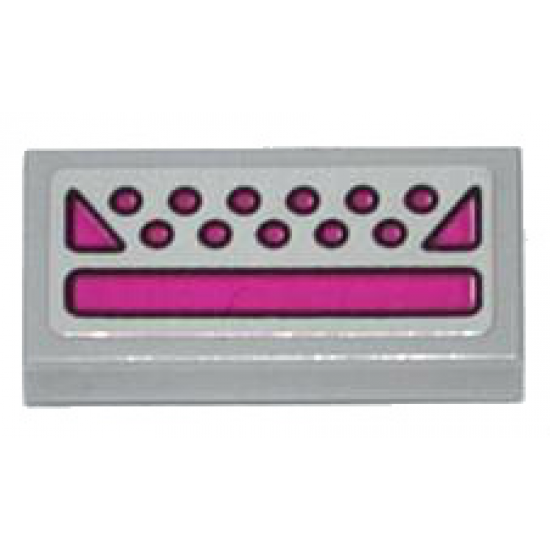 Tile 1 x 2 with Magenta Buttons, Triangles and Rectangle Pattern (Sticker) - Set 79121